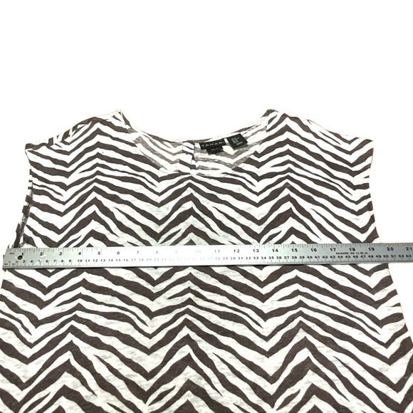 TAHARI 100% Linen Brown / Cream Zebra Print Cap Sleeve Tee Back Button Detail XL - Picture 5 of 8